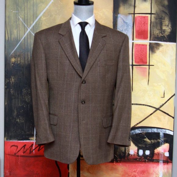 48R JOS A BANK Sportcoat Blazer Jacket Wool 3-Btn Brown Plaid C060494 - Picture 6 of 9